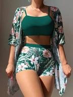 Conjunto de Biquíni 3 Peças Estampa Tropical
