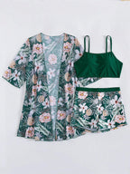 Conjunto de Biquíni 3 Peças Estampa Tropical