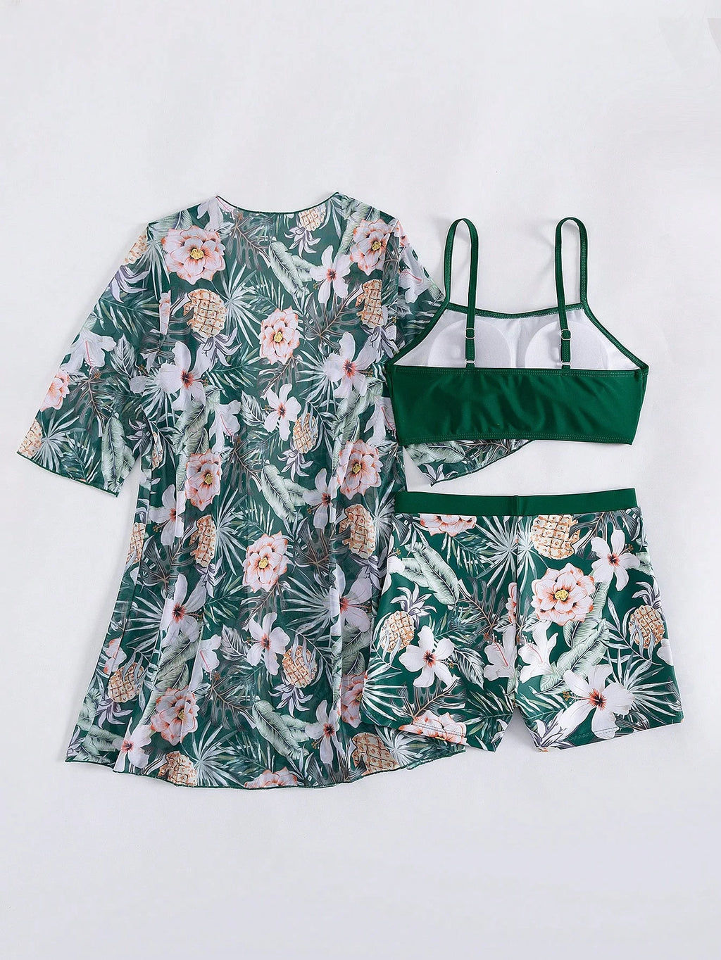 Conjunto de Biquíni 3 Peças Estampa Tropical