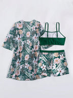 Conjunto de Biquíni 3 Peças Estampa Tropical