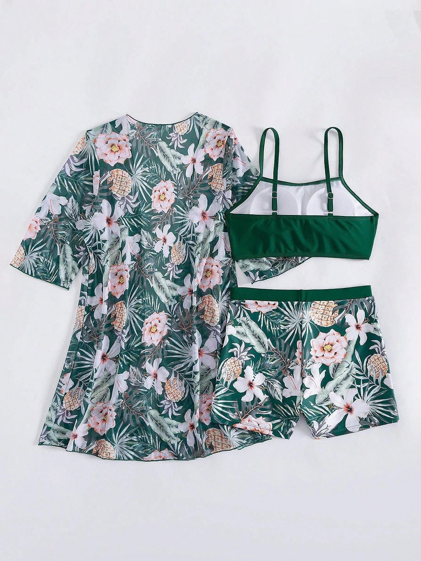 Conjunto de Biquíni 3 Peças Estampa Tropical