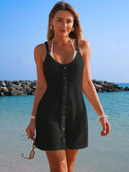 Saída de Praia Vestido Ziguezague com Botões