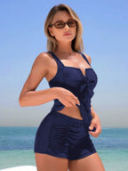 Conjunto Tankini com Laço Frontal e Shorts Franzido