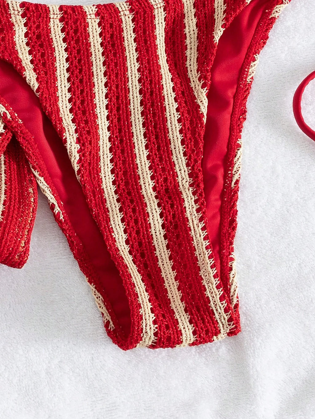Conjunto de Biquíni 3 Peças Listrado com Top Frente-Única