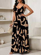 Vestido Maxi de Alças com Estampa Geométrica e Bolsos - La Lecce