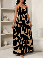 Vestido Maxi de Alças com Estampa Geométrica e Bolsos - La Lecce