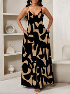 Vestido Maxi de Alças com Estampa Geométrica e Bolsos