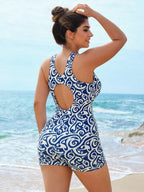 Maiô Plus Size de Natação com Recorte Vazado
