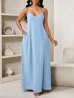 Vestido Maxi de Alças com Estampa Geométrica e Bolsos