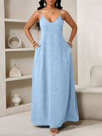 Vestido Maxi de Alças com Estampa Geométrica e Bolsos