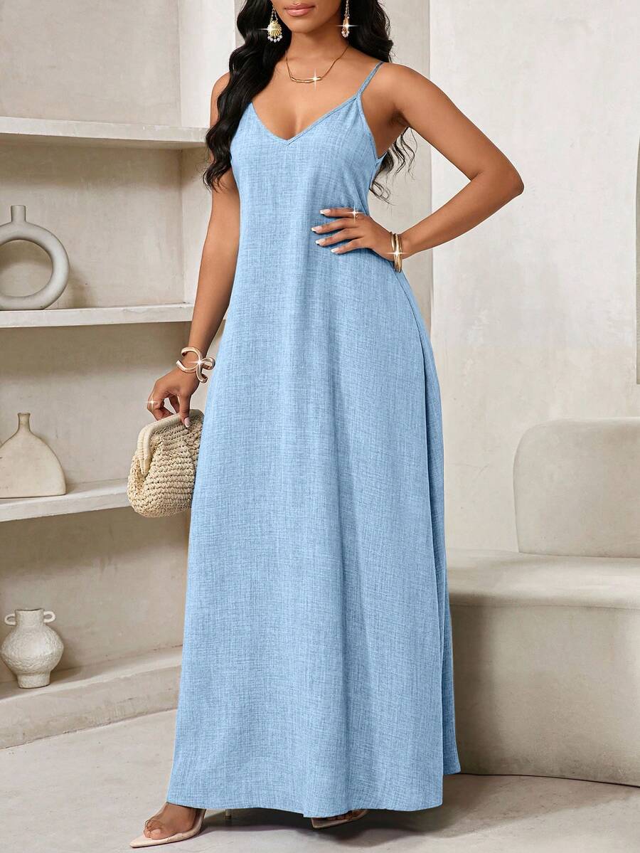 Vestido Maxi de Alças com Estampa Geométrica e Bolsos