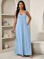 Vestido Maxi de Alças com Estampa Geométrica e Bolsos