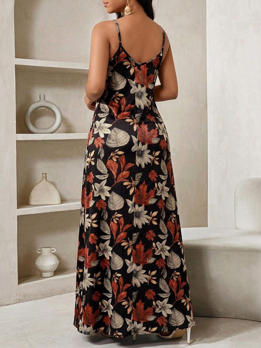 Vestido Maxi de Alças com Estampa Geométrica e Bolsos