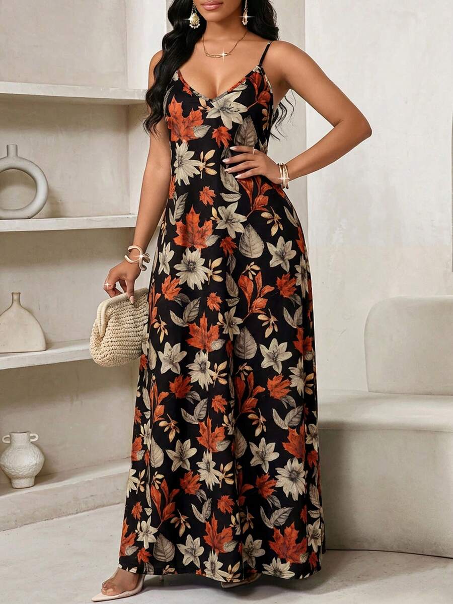 Vestido Maxi de Alças com Estampa Geométrica e Bolsos