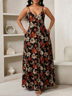 Vestido Maxi de Alças com Estampa Geométrica e Bolsos