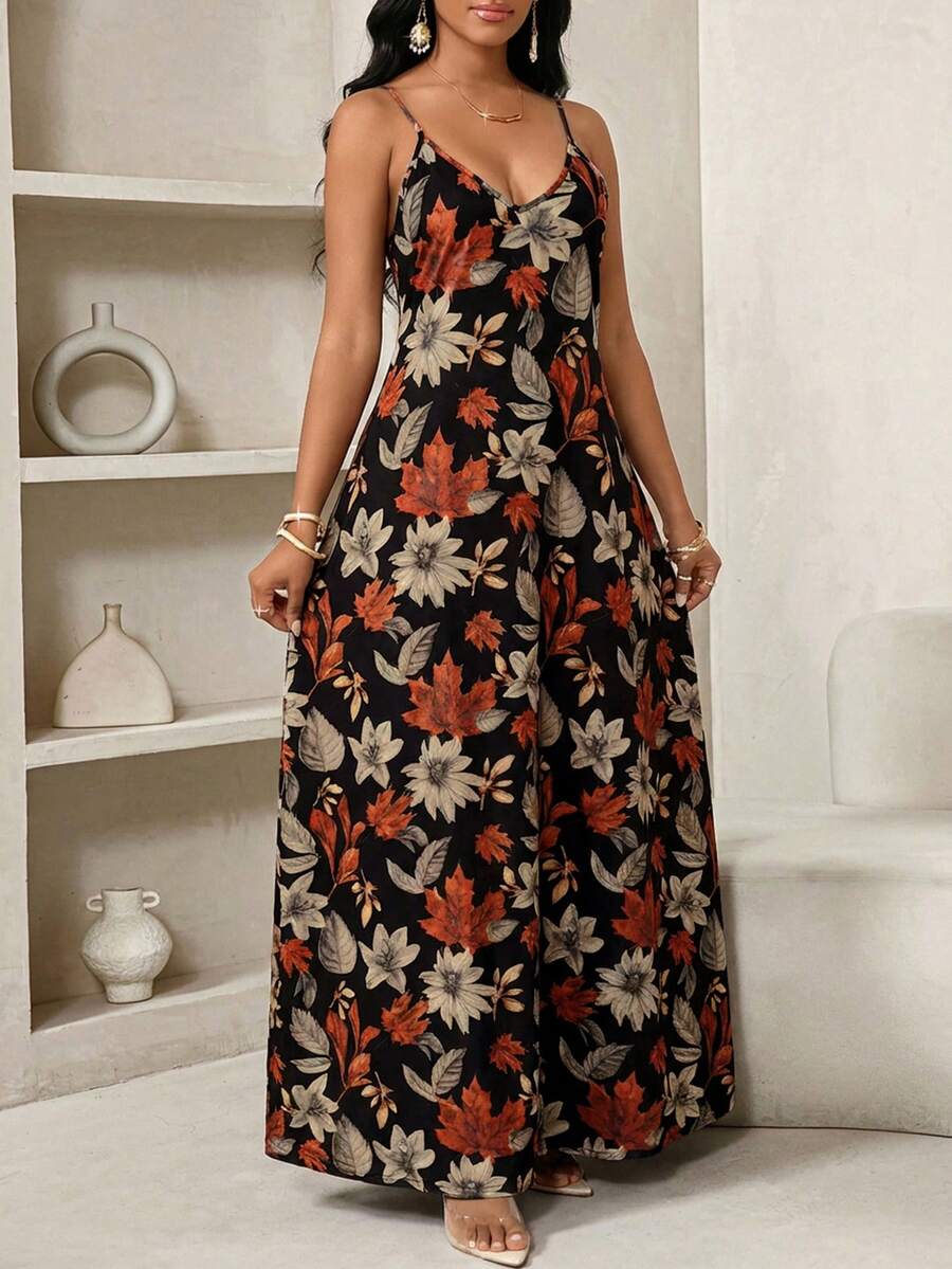 Vestido Maxi de Alças com Estampa Geométrica e Bolsos