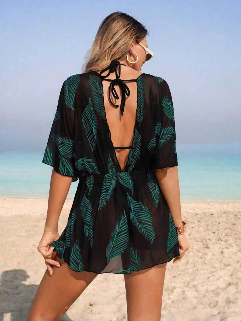Saída de Praia Vestido Slim Fit com Nó