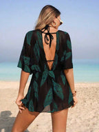 Saída de Praia Vestido Slim Fit com Nó