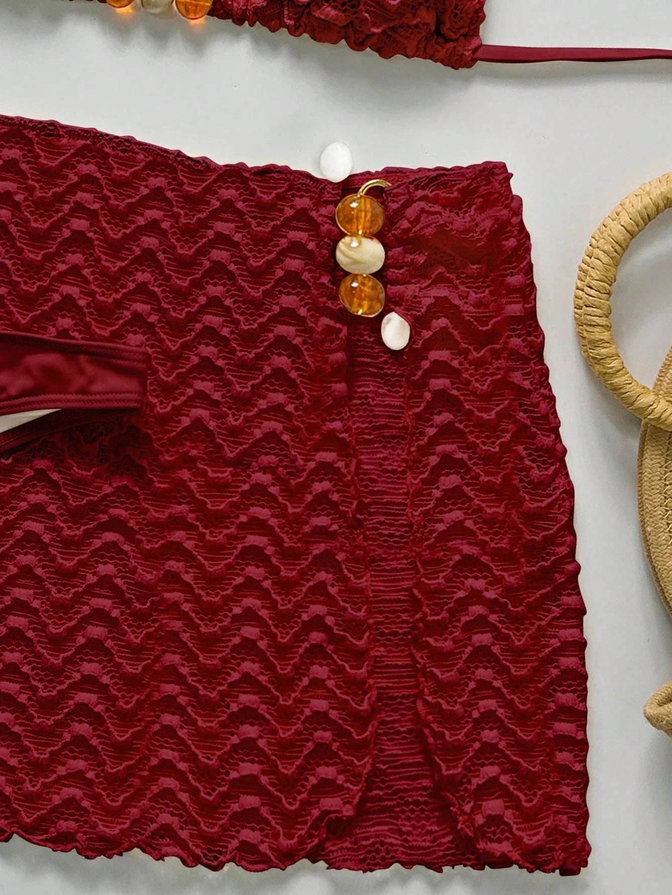 Conjunto de Biquíni 3 Peças Texturizado com Saia