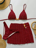 Conjunto de Biquíni 3 Peças Texturizado com Saia