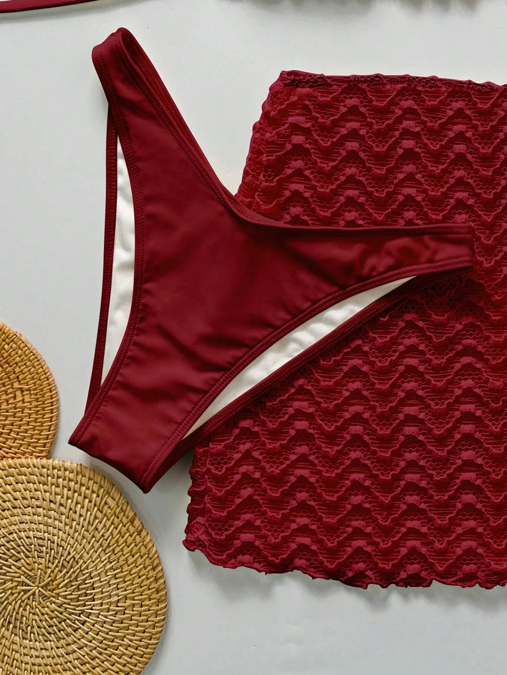 Conjunto de Biquíni 3 Peças Texturizado com Saia
