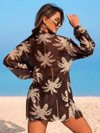 Conjunto de Praia 3 Peças com Kimono de Tela e Shorts Estampados