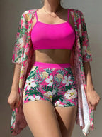 Conjunto de Biquíni 3 Peças Estampa Tropical