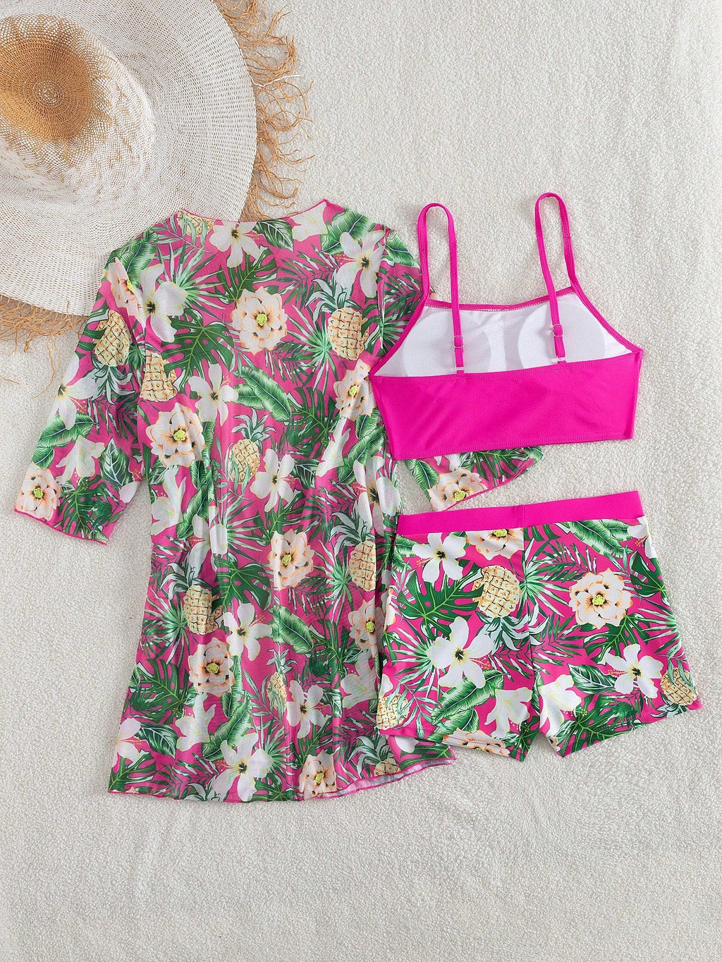 Conjunto de Biquíni 3 Peças Estampa Tropical