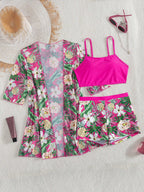Conjunto de Biquíni 3 Peças Estampa Tropical