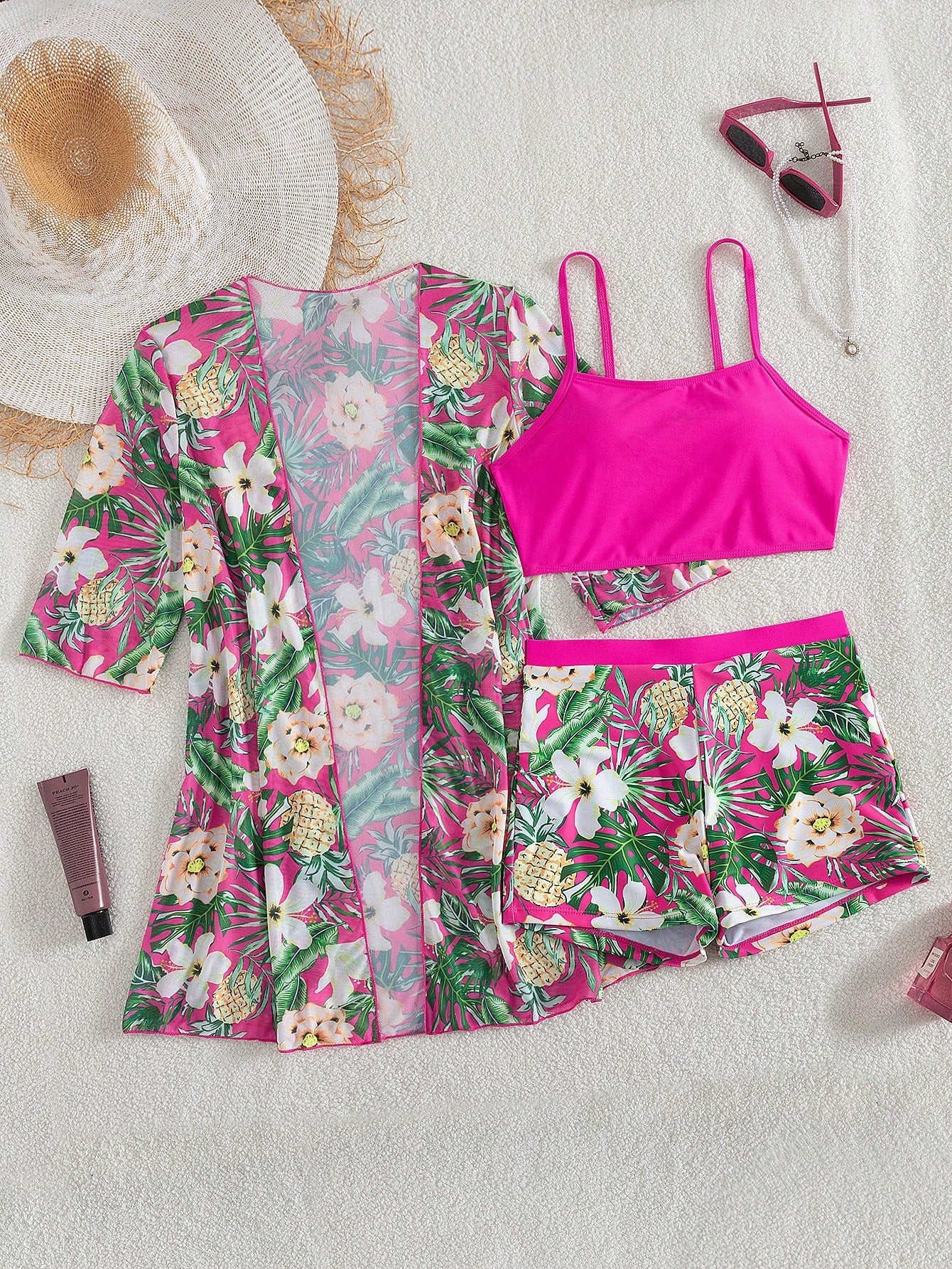 Conjunto de Biquíni 3 Peças Estampa Tropical