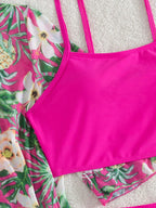 Conjunto de Biquíni 3 Peças Estampa Tropical