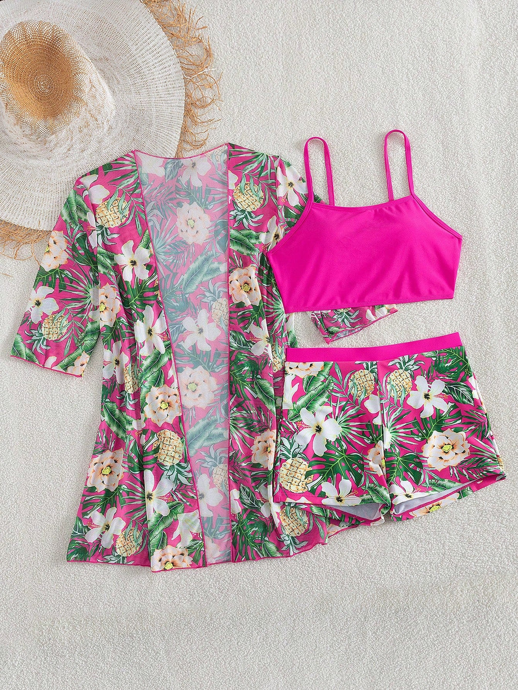 Conjunto de Biquíni 3 Peças Estampa Tropical