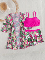 Conjunto de Biquíni 3 Peças Estampa Tropical