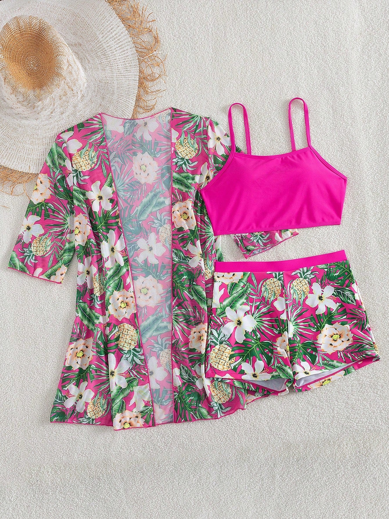 Conjunto de Biquíni 3 Peças Estampa Tropical