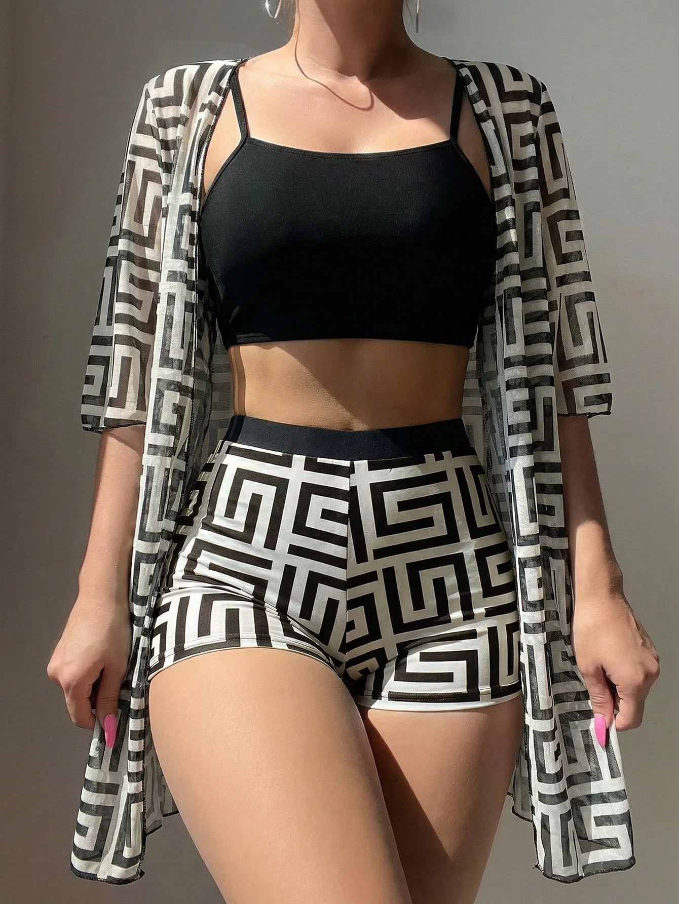 Conjunto de Biquíni 3 Peças Estampa Tropical
