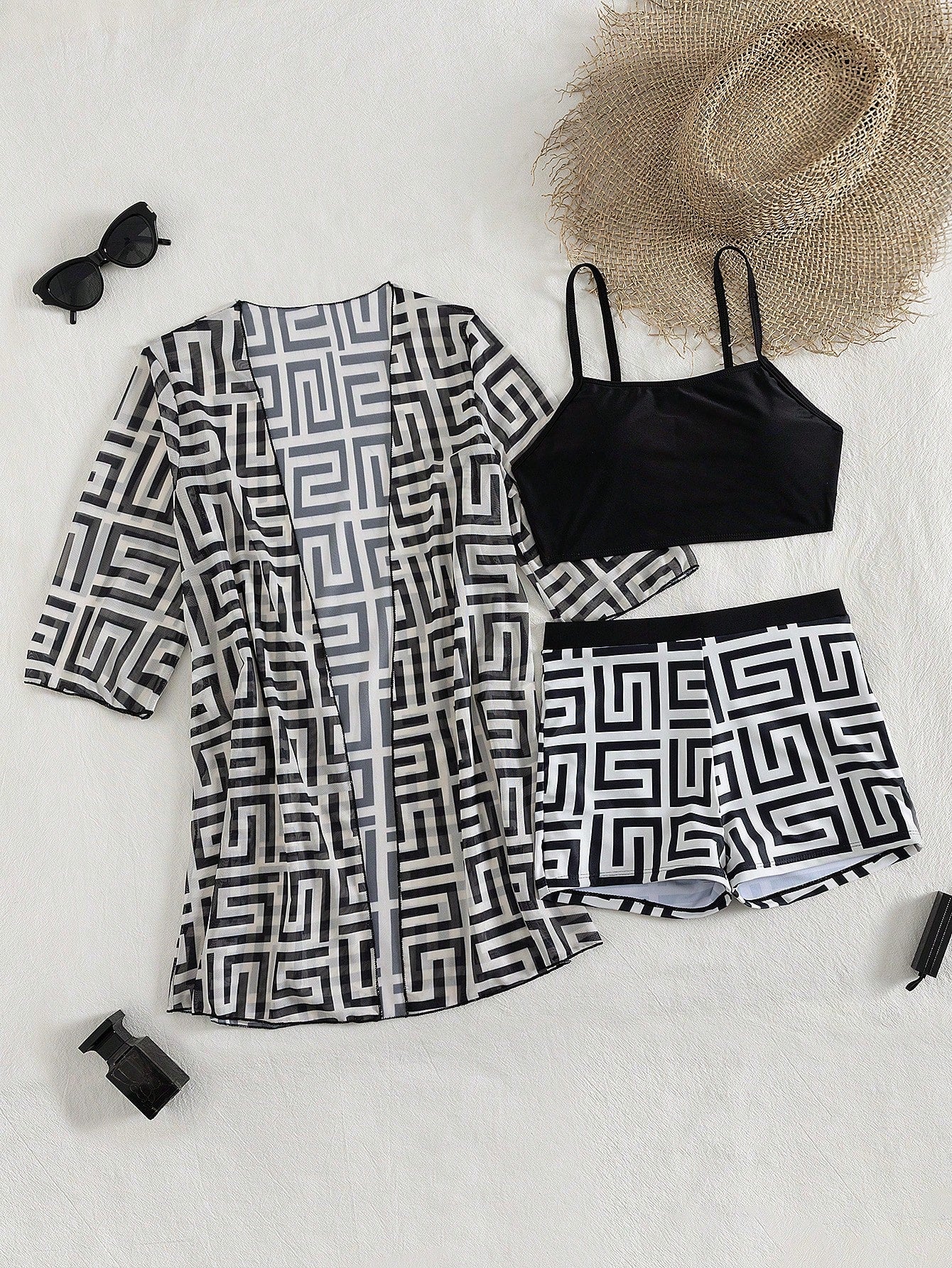 Conjunto de Biquíni 3 Peças Estampa Tropical