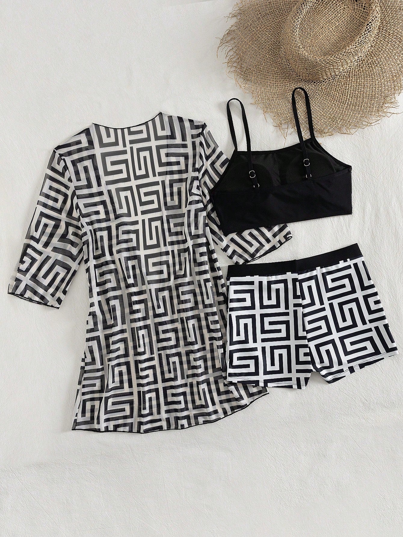 Conjunto de Biquíni 3 Peças Estampa Tropical