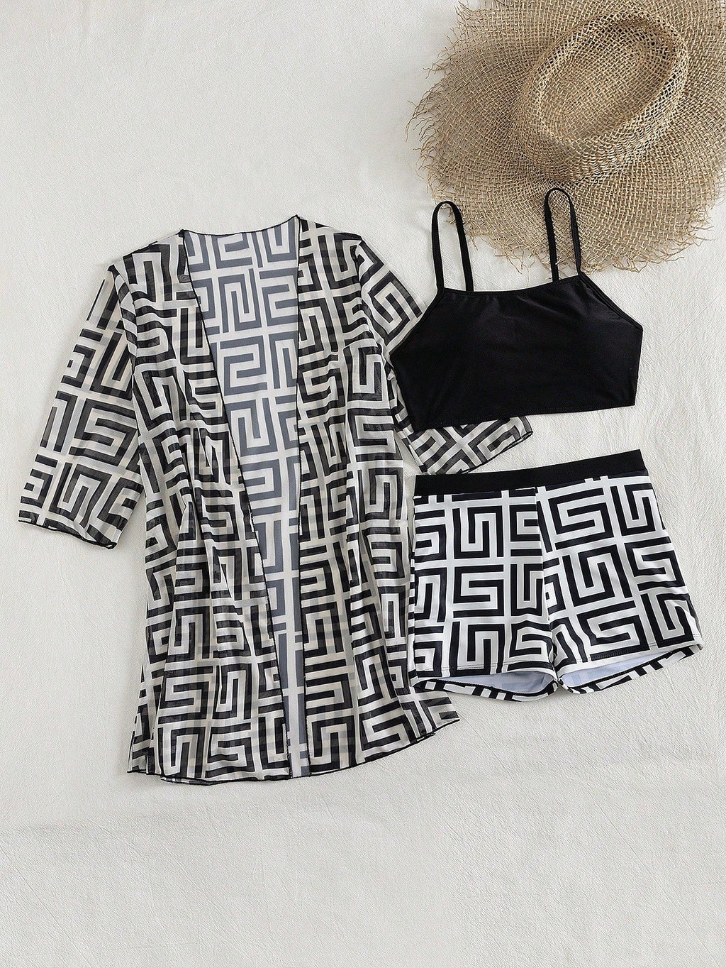 Conjunto de Biquíni 3 Peças Estampa Tropical
