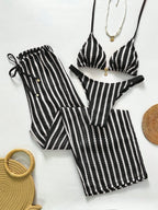 Conjunto de Biquíni Triangular com Top Longo 3 Peças