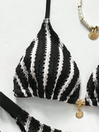 Conjunto de Biquíni Triangular com Top Longo 3 Peças