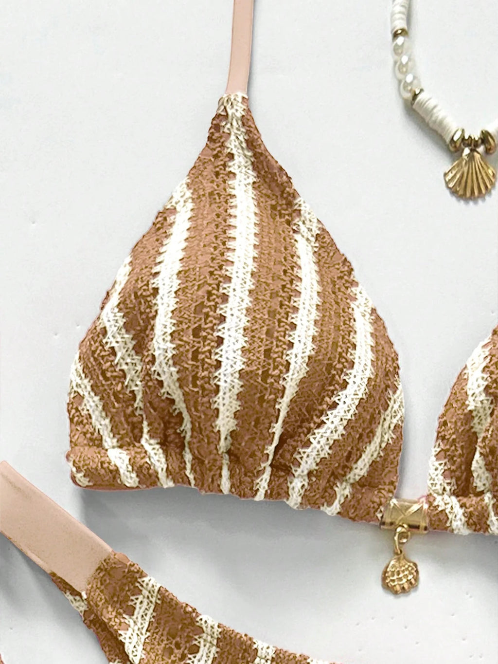 Conjunto de Biquíni Triangular com Top Longo 3 Peças