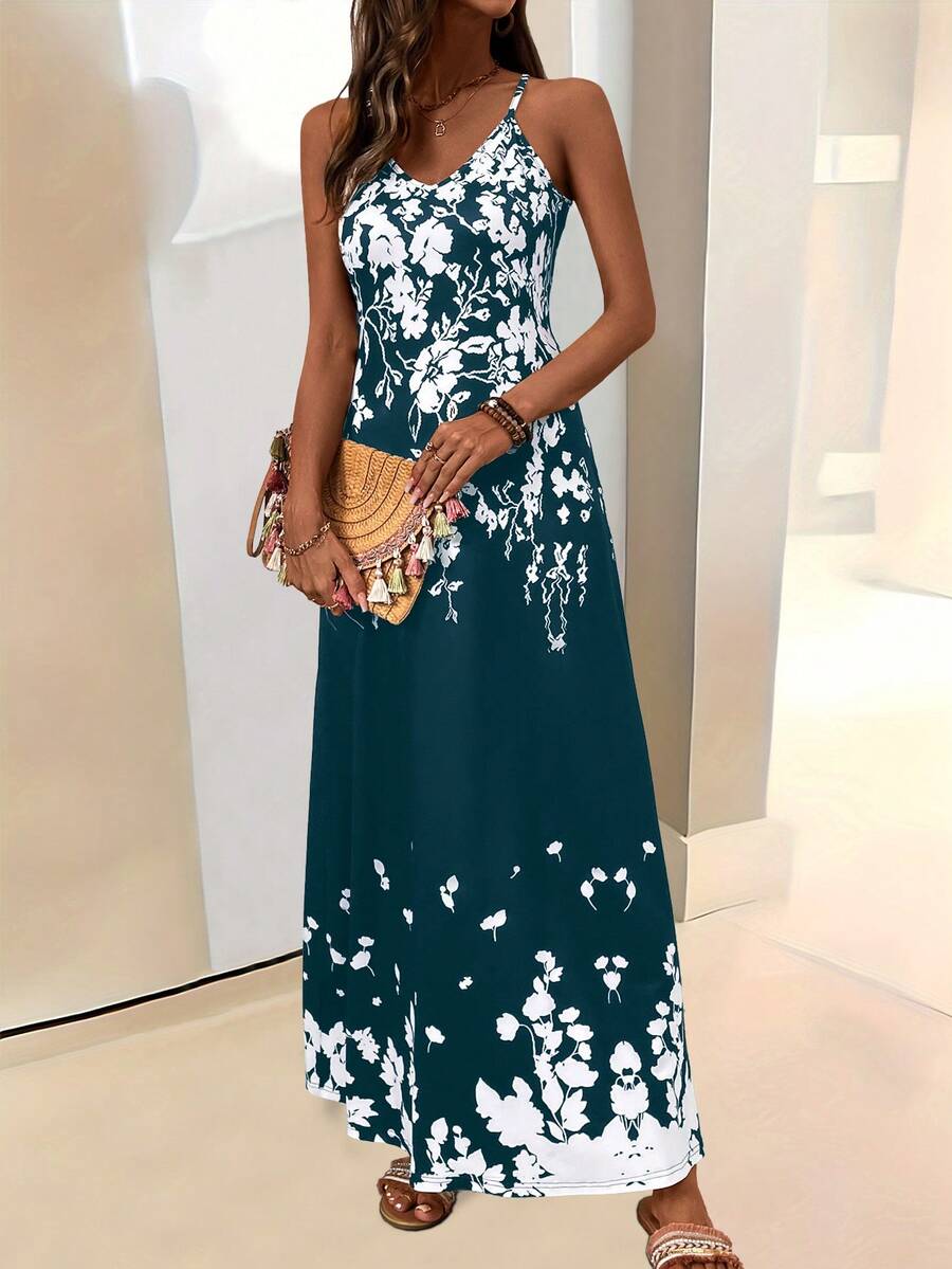 Vestido Longo Boho de Alças Finas com Bainha Assimétrica - La Lecce