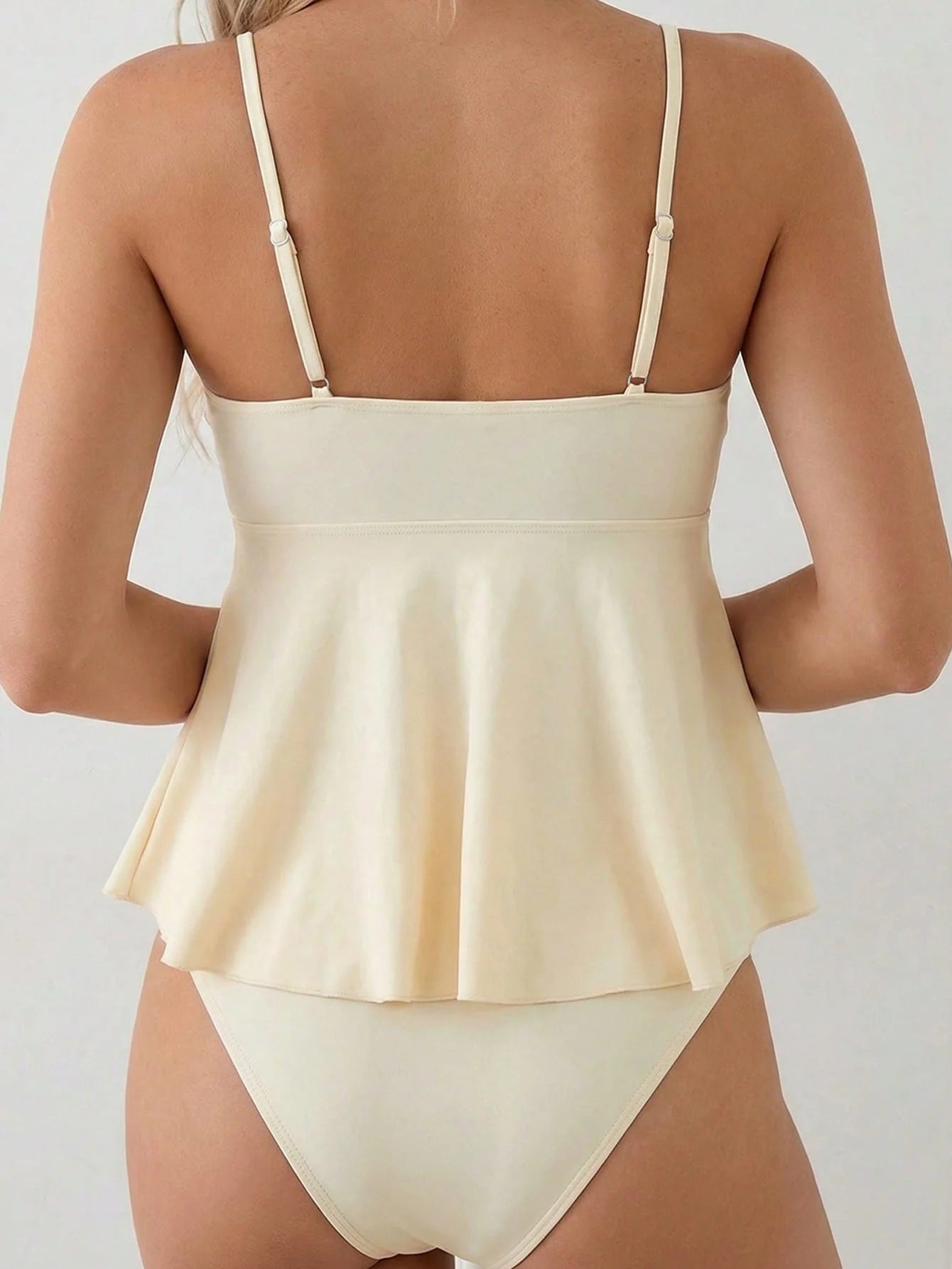 Tankini Enrugado com Babado e Alças Finas