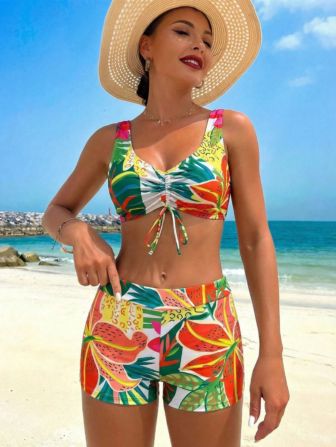 Conjunto Tropical 3 Peças com Saída de Praia