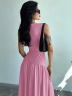 Vestido Maxi de Malha com Gola Redonda e Costas Abertas