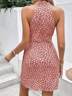 Vestido Curto Estampado Frente Única com Nó e Bainha Assimétrica - La Lecce