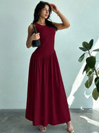 Vestido Maxi de Malha com Gola Redonda e Costas Abertas - La Lecce