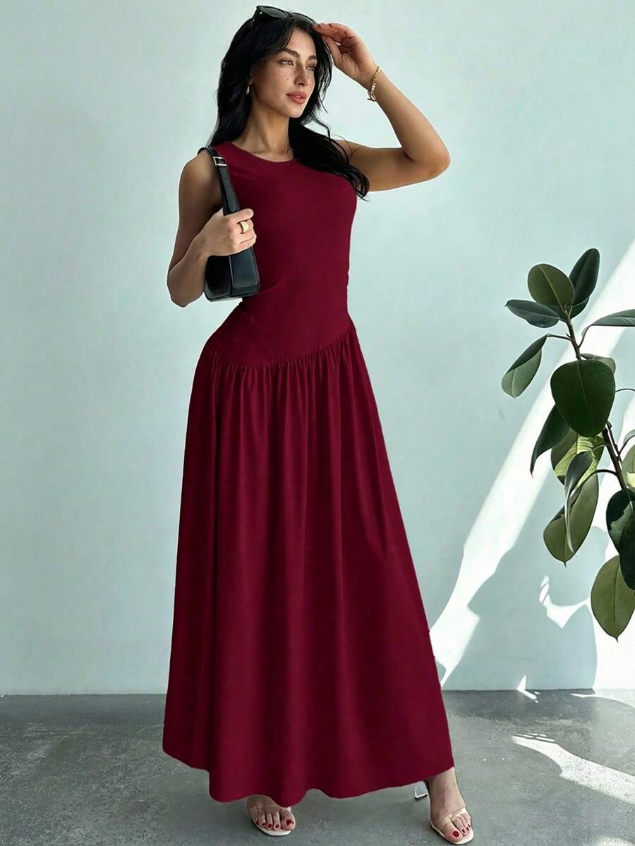Vestido Maxi de Malha com Gola Redonda e Costas Abertas - La Lecce