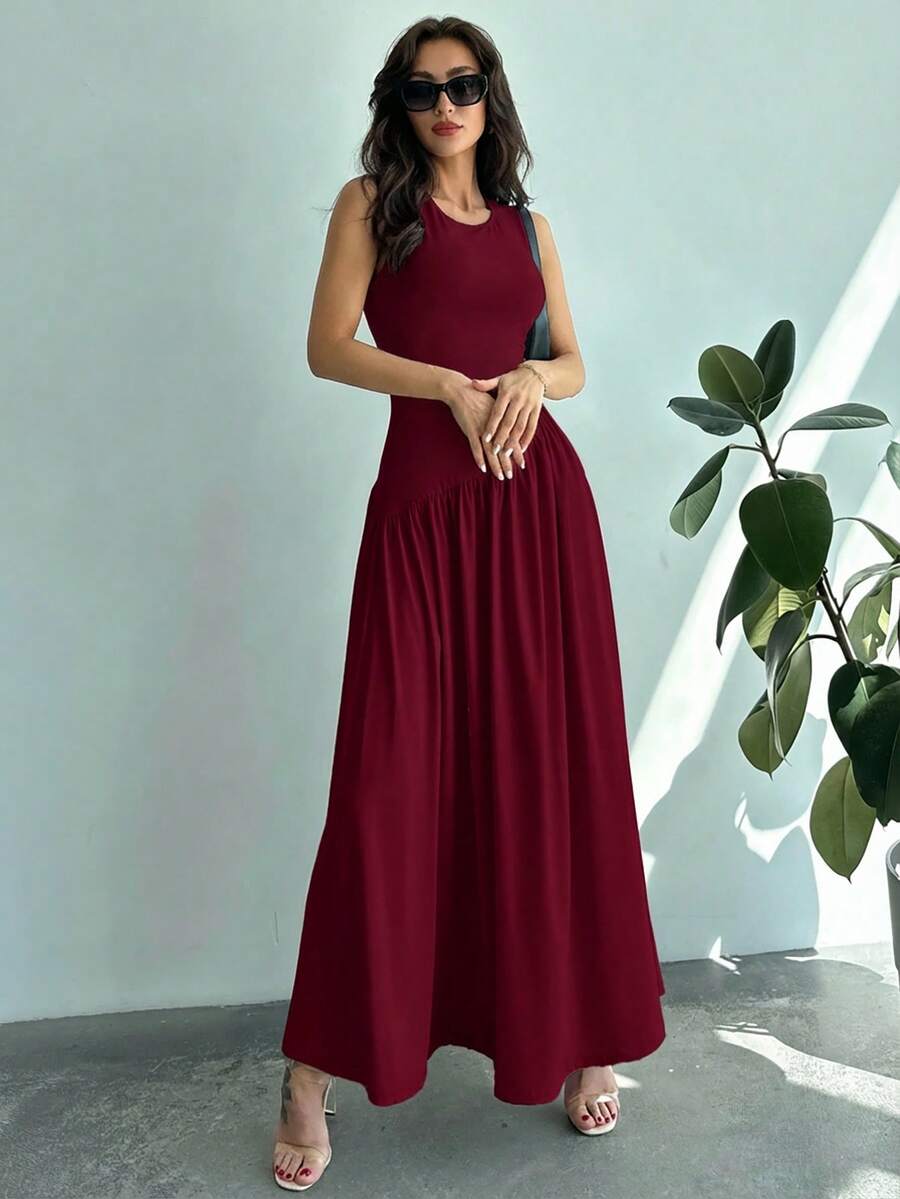 Vestido Maxi de Malha com Gola Redonda e Costas Abertas