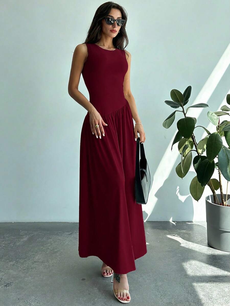 Vestido Maxi de Malha com Gola Redonda e Costas Abertas